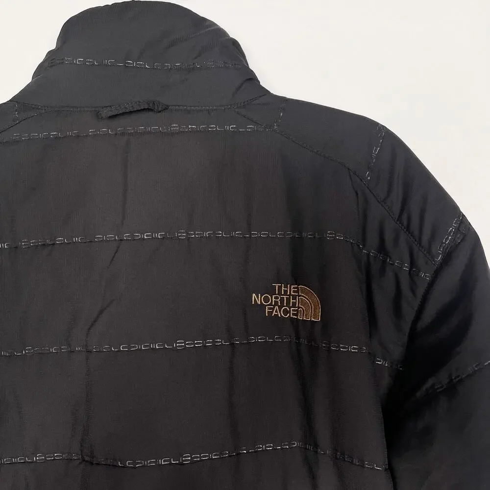 The North Face Mens Large L Black Tonal Striped Puffer Jacket Full Zip Pockets